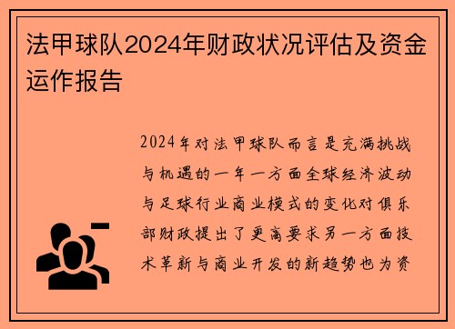 法甲球队2024年财政状况评估及资金运作报告